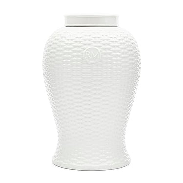 Riviera Maison pot white, flowerpot, with lid, checkered, large vase, with leaf - RM Pomezia Ginger Pot - Porcelain - (ØxH) 23x36 on sale